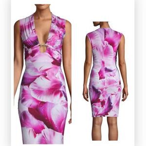 Roberto Cavalli Embellished Orchid-Print Dress NWT size XL $1995
